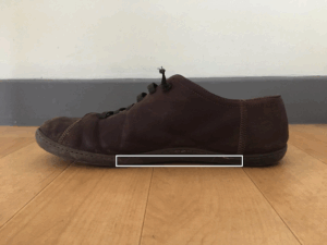 Minimalist shoe with flat sole showing zero heel drop