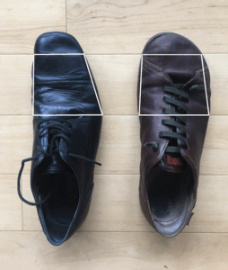 Side-by-side comparison of shoes showing narrow vs. wide toe box taper